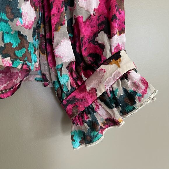 SALONI Emile Floral‎ Print Button Front Silk Top In Blossom Cloudy Rose Size 0 - Picture 10 of 16